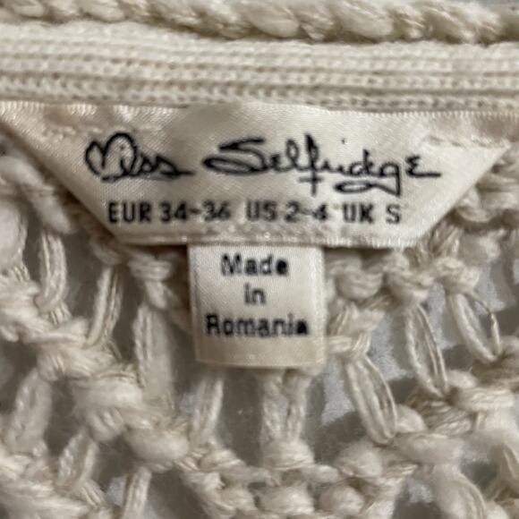 Boho Fringe Crochet Vest Size 2 To 4 Cream Miss Selfridge Open Front Hippie - Picture 3 of 6
